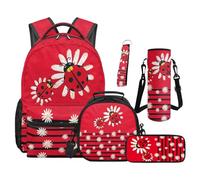 Yspwyqan Ladybug Daisy Backpack With Matching Lunch Box Set For Girls 7-8 Zippered Bookbag With Reusable Lunch Bag Pencil Bag Water Bottle Holder Keychain For School Travel