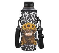 Yspwyqan Leopard Sunflower Highland Cow Water Bottle Holder Water Bottle Carrier Bag Accessories with Removable Shoulder Strap Easy to Carry Polyester for Hiking Gym Camping Walking Travel