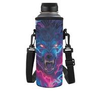 Yspwyqan Lightning Wolf Print Water Bottle Holder with Strap Premium Water Bottle Carrier with Strap Easy Clean Light Water Bottle Carrier Bag Water Bottle Holder for Hiking Walking Travel