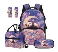 Yspwyqan Panda Backpacks With Lunch Box Set For Girls 6-8 Comfortable Bookbag Kids Lunch Bag Pencil Zipper Pouch Bookmark Back To School Gifts For Children