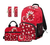 Yspwyqan Red Ladybug Backpack and Lunch Box Set for Kids Boys Girls 4 Piece 17 Inch Backpack Lunch Bag Pencil Case Bookmark, Water Resistant Backpack Set for Elementary