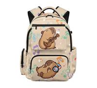Yspwyqan School Backpack for Boys 8-12 17 Inch Large Capacity Backpack Water-Resistant Polyester Musical Capybara Bookbag for Elementary School, Hiking and Travel