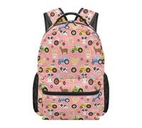 Yspwyqan School Backpack for Boys Girls Lightweight Farm Tractor Print Polyester Backpack for Elementary 1st 2nd Grade Kids 16 Inch Daypack Bag