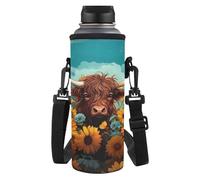 Yspwyqan Sunflower Heights Cow Water Bottle Carrier Bag Water Cup Carrier Bag with Soft Shoulder Strap Soft and Comfortable for School Work Walking Running Hiking Gym Cycling