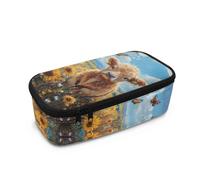 Yspwyqan Sunflower Highland Cow Pouch Box Wide Opening Pencil Pen Case Zippered Pencil Pouch Back to School Gifts for Kids with Hanging Ring Useful for School Students Boys Teens Kids Toddlers