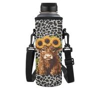 Yspwyqan Sunflower Highland Cow Water Bottle Carrier Bag with Padded Shoulder Strap Suitable for School Work Walking Running Hiking Gym Cycling and Many Other Outdoor Sports