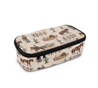 Yspwyqan Western Cowboy Print Big Capacity Storage Pouch Marker Pen Pencil Case Easy to Carry Simple Stationery Bag Box Art Tool Sketch Storage Boxes for Middle High School Student Kids