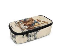 Yspwyqan Western Cowboy Print Big Pencil Bag Classroom Supplies Portable Pencil Bag Back to School Gifts for Kids with Hanging Ring Useful for School Students Boys Teens Kids Toddlers