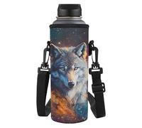 Yspwyqan Wolf Print Water Bottle Holder with Soft Shoulder Strap Water Bottle Bag Water Bottle Bag for Sports Gym Hiking Camping Cycling Commuting Polyester