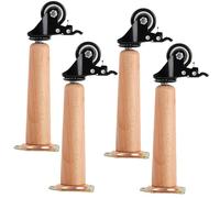 YSPZDQ Replacement Furniture Legs Wooden 4 PCS, Wooden Furniture Legs with Universal Wheel, Tapered Sofa Feet/Bench Legs, Raised Chair Legs for Cabinet, Coffee Table, Sofa(Vertical,25+6.2 cm)