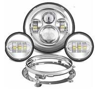 YSQOFDNFD Motorcycle Spotlights Motorcycle 7 Inch LED Headlight With 4-1/2" 4.5inch Auxiliary Fog Passing Light Lamp For Touring For Electra For Glide LED Headlamp(Silver set)