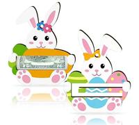 Ysqool 2Pcs Easter Bunny Money Holder, Wooden Easter Gift Card Holder, Cute Rabbit Money Holders for Cash Gifts Holiday Party Decor