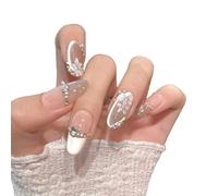 YsRoad Press On Nails - Short,Almond Fake,Long Stiletto False Nails 3D, Square, Coffin, and French Tip Designs with Gold Flower Rhinestones, Removable Glue-On,Size S