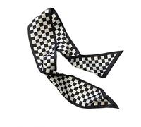 YsRoad Women's Skinny Scarf - Long Double-Sided Thin Faux silk Scarf | Y2K Ribbon Choker Scarf for Neck,Hair,Handbags,and Belt Accessory |37.4 x 3.9 inches|Black and white checkered/striped
