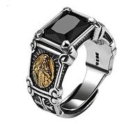 Ysrpoud Rings, real 925 sterling silver black stone ring, man women virgin mary cubic zirconia onyx jewelry open size