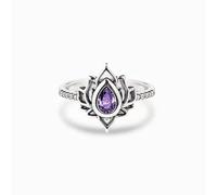 ysrpoud S925 Sterling Silver Lotus Zirconia Ring Diamond Lotus Flower Yoga Bands Ring Jewelry For Women,Purple,6