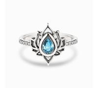 ysrpoud S925 Sterling Silver Lotus Zirconia Ring Diamond Lotus Flower Yoga Bands Ring Jewelry For Women,Blue,12