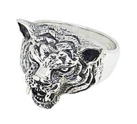 ysrpoud Tiger ring made of 925 sterling silver, large cat, sterling silver opening adjustable wide men's ring, animal ring for women and men