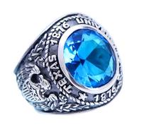ysrpoud Vintage 925 sterling silver class ring with eagle and blue crystal graduation ring college school ring for men women,19