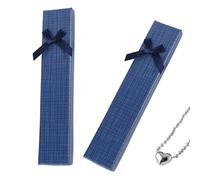 Ysruanh 2 PCS Long Cardboard Jewelry Box Blue Bracelet Gift Box Rectangular Necklace Box with Lids and Ribbon Knot for Birthday Valentine's Day Christmas Thanksgiving Gift Packaging