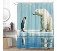 YSSFAV Polar Bear and Penguin Shower Curtain Funny Animals Cute Wildlife Modern Creative Fun Bathroom Decor Curtains Set with Hooks, 70" W x 70" H