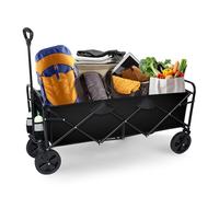 YSSOA Folding Utility Outdoor, 330LBS Heavy Loaded Collapsible Garden Cart with Anti-Slip Wheels, Adjustable Handle and Side Pockets, Alloy Steel, Black X-large, Wagon Extended