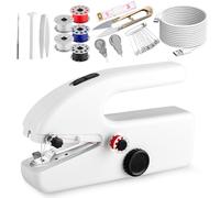 YSSPPOY Upgraded Portable Mini Sewing Machine, 2 Power Modes (Battery & USB), 2 Speeds, 8.5 x 5 x 2.6 inches, White Plastic, Handheld Sewing Machine for DIY, Fabrics, Clothes, Home & Travel