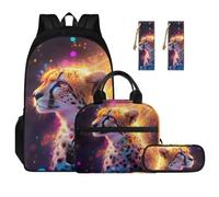 Ystardream 4 in 1 Backpack with Lunch Bag & Pencil Case & Bookmark for Kids Back to School, Cool Cheetah, One Size, Daypack Backpacks
