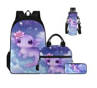 Ystardream Purple Starry Sky Backpack for Girls Axolotl Backpack and Lunch Box Set Lightweight Elementary School Bag with Comfortable Padded Straps for Student Easy to Carry with Water Bottle Sleeve