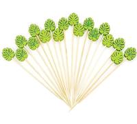 YSTrillion Cocktail Sticks, Pack of 100 Cocktail Picks Bamboo 12 cm Monstera Leaf Cocktail Picks, Wooden Tropical Cocktail Toothpicks for Bar, Party and Grill