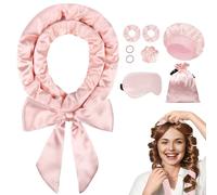 Ystrybo Satin Heatless Curlers Headband, Heatless Curls Hair Curler - Hair Curlers No Heat Overnight Hair Curlers to Sleep In, Satin Heatless Curling Gift Set for Long Hair Volume (Blush Pink, 9 Pcs)