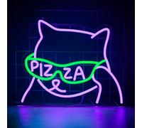 YSUIEC Pizza Sunglasses Cat Neon Sign, Anime Neon Signs for Pizzeria Wall Decor, Dimmable Led Signs for Bedroom, Light Up Signs for Resturant Kitchen Bar Beer Man Cave Party Decorations Gifts