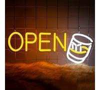 YSUIEC Whiskey Open Neon Sign, Neon Signs for Wall Decor, Dimmable Led Signs for Bedroom, Drinks Light Up Signs for Business Home Bar Man Cave Club Party Decorations Gifts