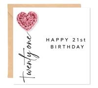 YSUY 21st Birthday Card for Women Mum, Sister, Wife - 3D Pink Knitted Heart Design, Blank Inside with Envelope, Special Birthday Gift for Female Friend, Daughter (14x14 cm) (21st)