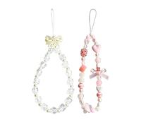 YSUY 2Pcs Cute Phone Charm Wrist Strap, Pearl Bow Crystal Flower Phones Charms, Pink Stylish Phone Chain, Anti-Lost Lanyard Handmade Phones Bracelet Strap, Adorable Charms for Women Girls