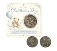 YSUY Christening Gift Lucky Sixpence Keepsake & Card - ‘On Your Christening Day’ Traditional Poem for Baby Girls, Daughter, Niece, Granddaughter - Silver-Tone Sixpence Token for Baptism Present (Blue)