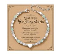 YSUY Crystal Healing Bracelet for Women, Never Forget How Strong You Are Inspirational Gift, Moonstone Labradorite Green Aventurine Beaded Stretch Bracelet with Encouragement Card for Her