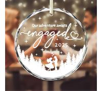 YSUY Engaged Couple Glass Ornament - 8cm Circular Keepsake for Newly Engaged, Wedding Proposal Gift, Anniversary Celebration Decor