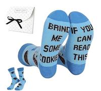 YSUY Funny Cookie Socks with Gift Box | Bring Me Some Cookies & If You Can Read This Novelty Socks | Biscuit Lover Gift, Humorous Crew Socks for Men and Women, White Plaid Box 17x17cm