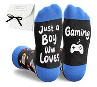 YSUY Gaming Socks Gift Set - “Just a Boy Who Loves Gaming” Novelty Socks with White Lattice Gift Box, Cool Gamer Present for Teens & Men
