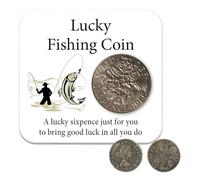 YSUY Lucky Fishing Coin and a Card, Lucky Sixpence Fisherman Gift, 1966 Silver Sixpence for Men - Birthday Gifts for Husband Brother Dad and Friend