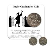 YSUY Lucky Graduation Coin and a Card Gift Set - 1966 Silver Sixpence & Congratulatory Card, Inspirational Graduation Gift for Students, University Leaving Present