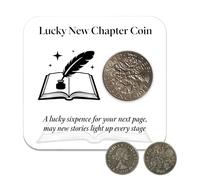 YSUY Lucky New Chapter Coin and a Card - 1966 Silver Sixpence & Inspirational Card Gift, Token for Graduation, New Job, Retirement, Good Luck Present