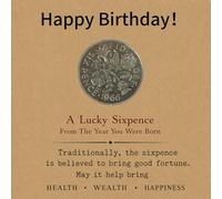 YSUY Lucky Sixpence Coin Keyring with Birthday Greeting Card - 1966 Commemorative Token Keychain for Men Women - Vintage Style Travel Accessory - Unique Birthday Gift for 1966 Born