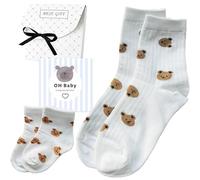 YSUY Mother and Baby Matching Socks Gift Set - Oh Baby Congratulations Card & Premium Gift Box, Newborn Baby Shower Present for Mum to Be, Push Present, New Mum Maternity Gift (White+White)