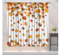 YSWOW Fall Leaf Curtains for Bathroom, Autumn Thanksgiving Buffalo Check Plaid Maple Leaves Art Printed Window Drapes for Living Room Kitchen Decor Fabric 2 Panels 42x45 Inch 30% Shading Rate