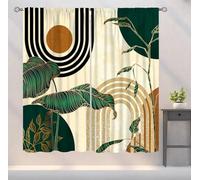 YSWOW Green Boho Modern Curtains,Abstract Minimalist Retro Mid Century Art Printed Window Drapes for Bedroom Living Room Kitchen Decor Fabric 2 Panel 42x45 Inch 30% Shading Rate