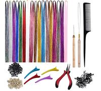 YsXoWiui 2400 Pieces Tinsel Glitter Strands Extensions Hairpieces Silicone Beads PET Material for Women Girls Hairstyling Home Salon Cosplay, 94cm