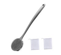 YsXoWiui Long-Handled Bath Brush, Double-Sided Body Brush with Foam Net, Ergonomic Back Brush, for Sensitive Skin, Shower, Bath, Gray