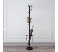 YSXXIAN Indoor Umbrella Stand with Hooks and Marble Base, Coat Rack with Umbrella Holder, Stable and Firm, for Living Room, Bedroom, Office, Color C, Size Black+White